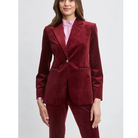 Elie Tahari Jackets & Blazers - Elie Tahari Single Button Velvet Blazer size 2 Burgundy New